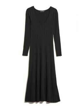 Banana Republic Ribbed V-Neck Sweater Dress Black S NEW 787166